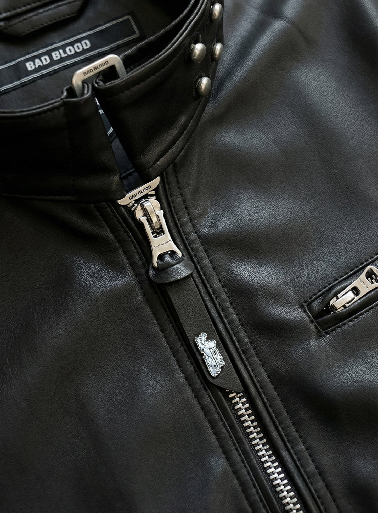 [w-jkt26-021] Spina High-Neck Jacket - Black Leather