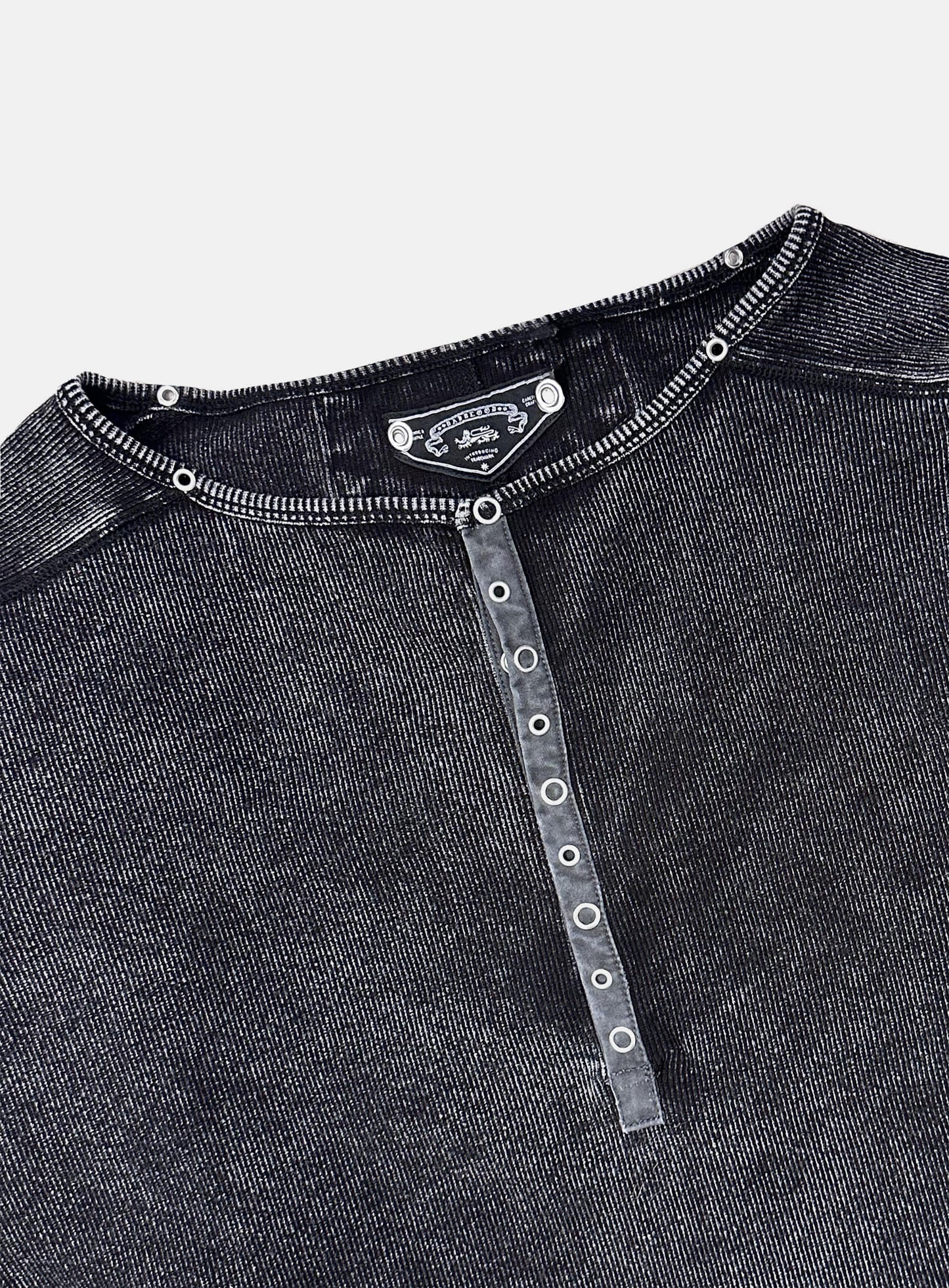 [w-tee26-009] Viper Cotton Rib Henley Neck Long Sleeve - Black