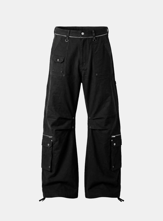 [w-pts26-115] Alpha Curved Bootcut Cargo Pants - Black