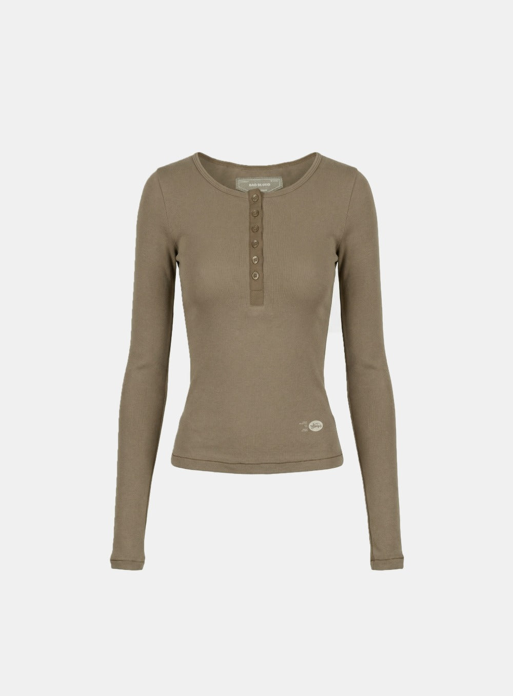 [w-tee26-041] BS Cotton Jersey Fitted Henley Neck Long Sleeve T-Shirt - Tobacco