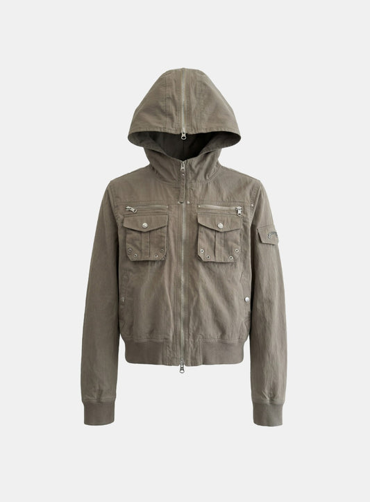[w-jkt26-026] Daytona Nylon Hooded Jacket - Khaki Beige