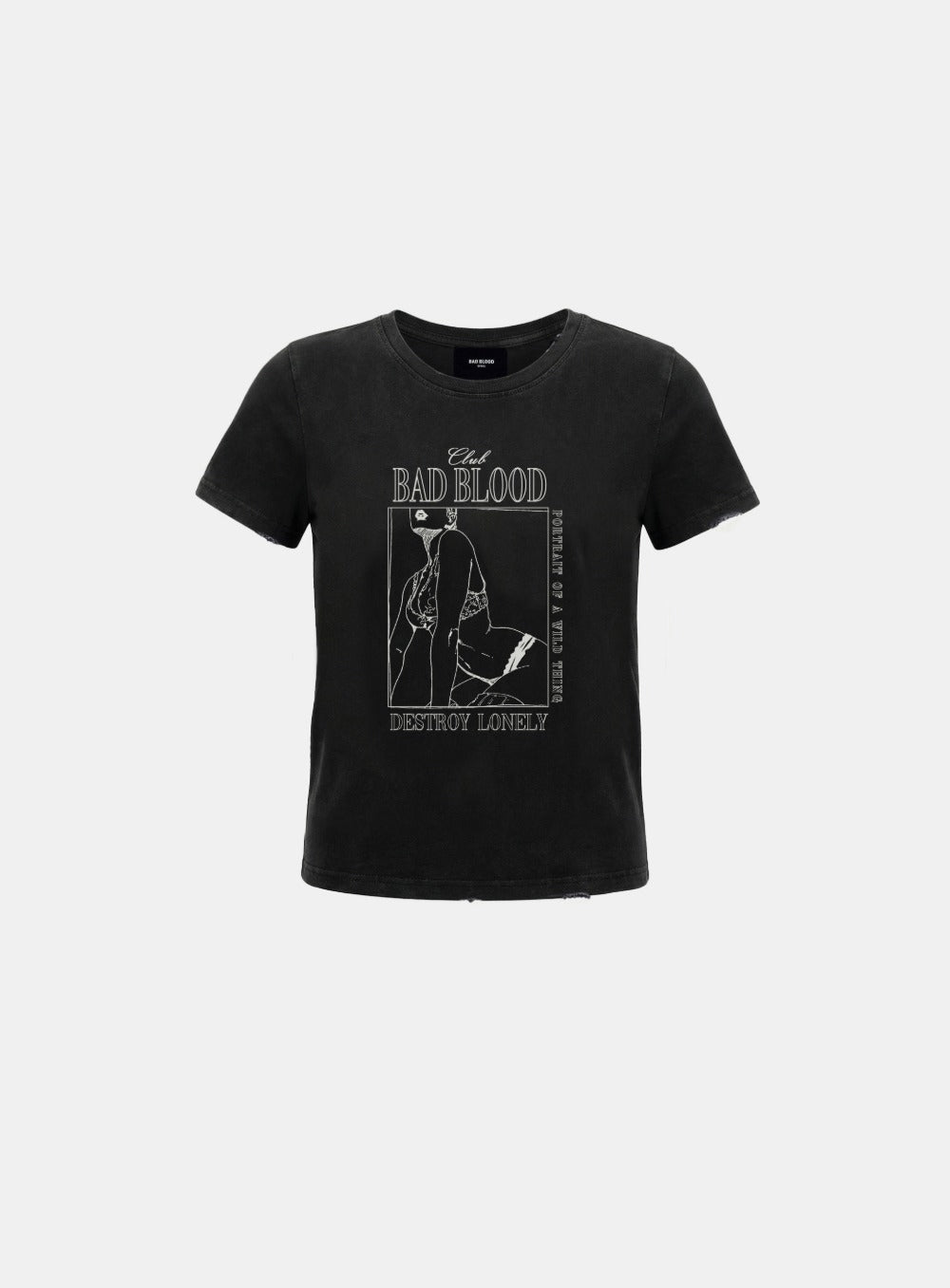 [w-tee26-141] Lonely Girl Short Sleeve T-Shirt - Black