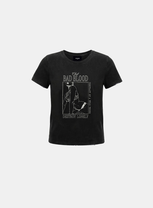 [w-tee26-141] Lonely Girl Short Sleeve T-Shirt - Black