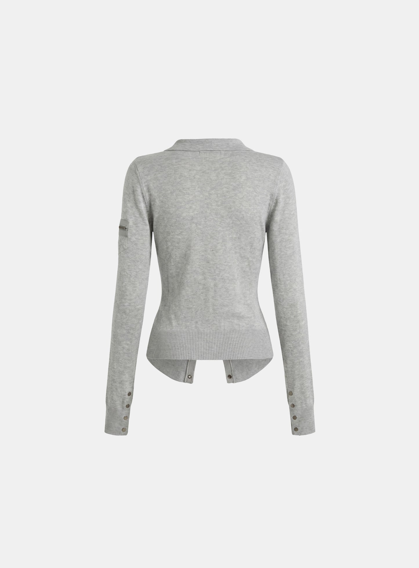 [w-knt26-044] Viper V Collar Zip Up Cardigan - Gray