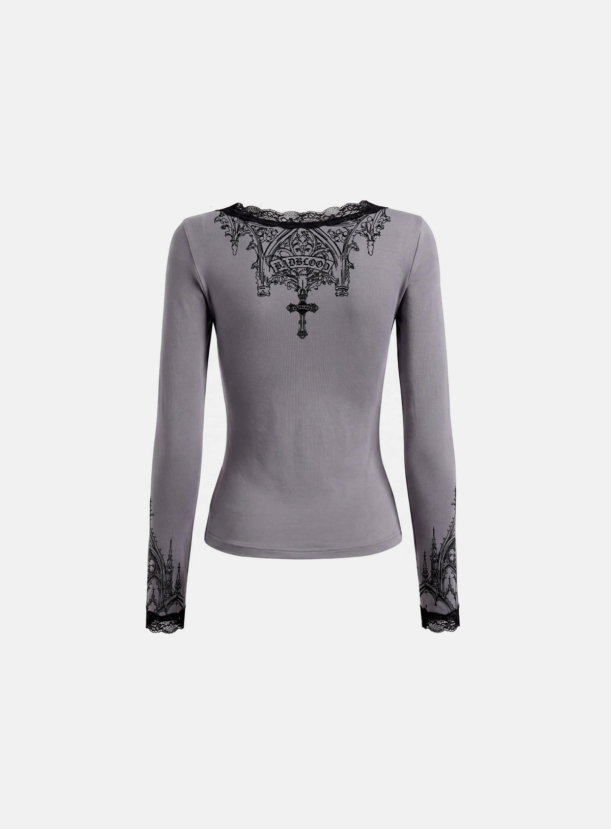 [w-tee26-289] H.B.B. Lace Henley Neck Long Sleeve - Charcoal
