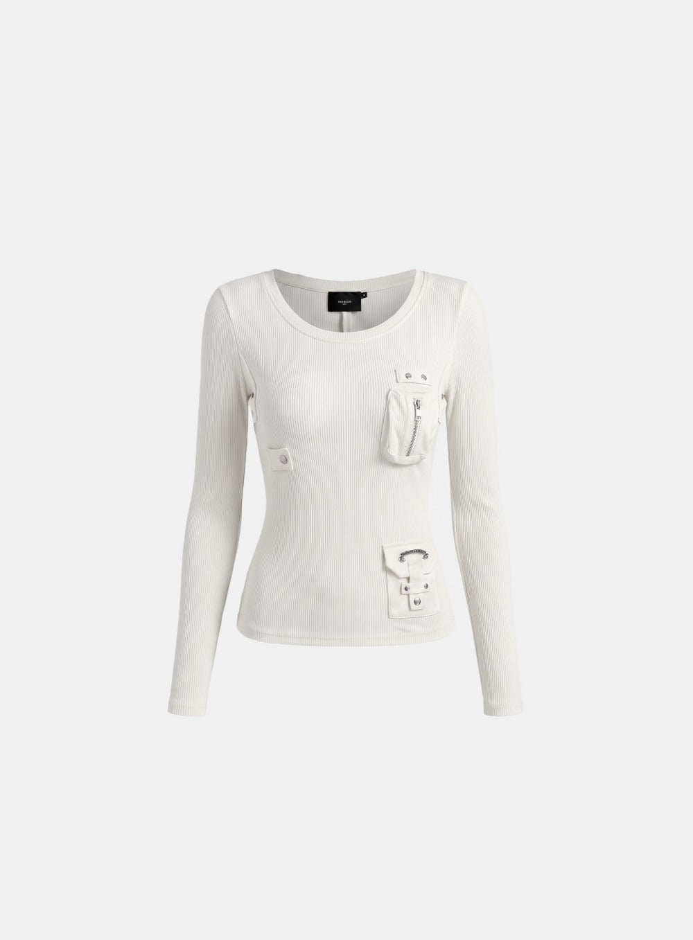[w-tee26-261] Delta 2 Utility Cotton Rib Crew Neck Long Sleeve - White