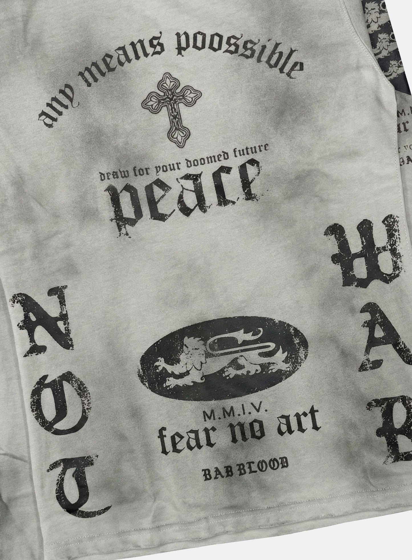 [w-tee26-070] Peace Not War Slim Long Sleeve T-Shirt - Dusty White