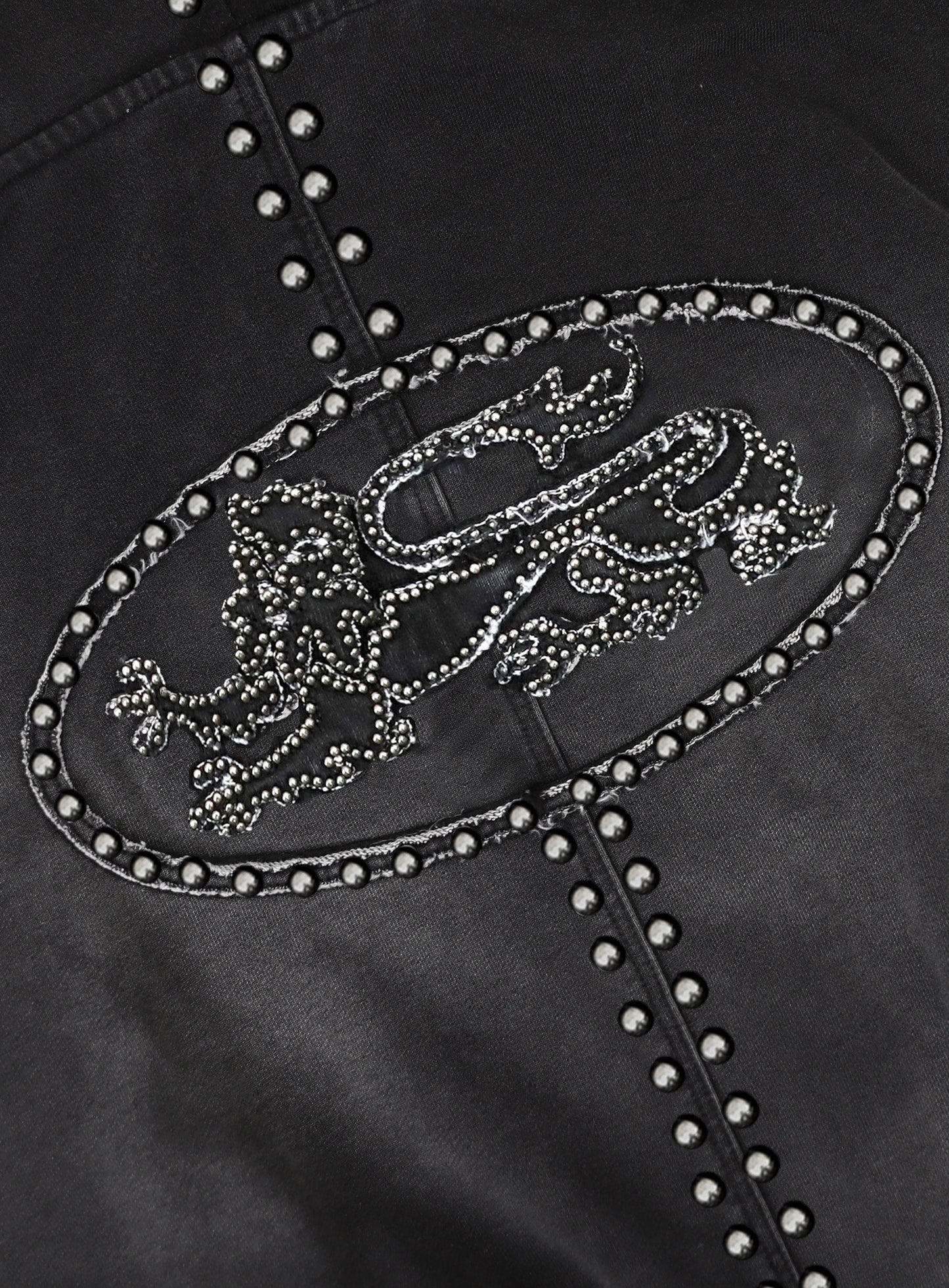 [w-hde25-084] Mystic Studded Washed Hooded Zip-Up - Black