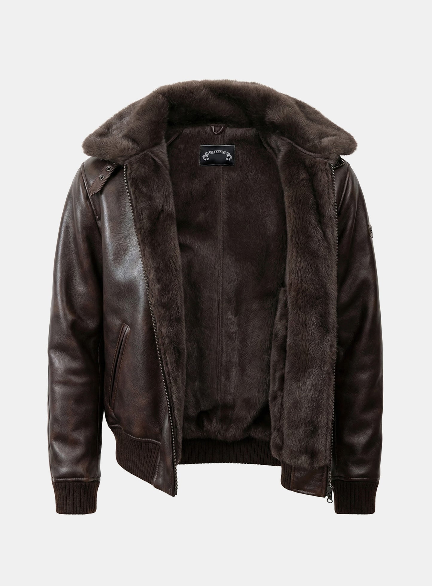 [w-jkt25-057] Viper21 Shearling Leather Bomber Jacket - Washed Brown
