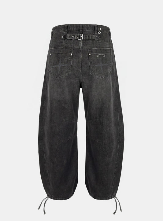 [w-pts25-127] 0519 Shinchiback Curved Pants - Charcoal Brown Denim