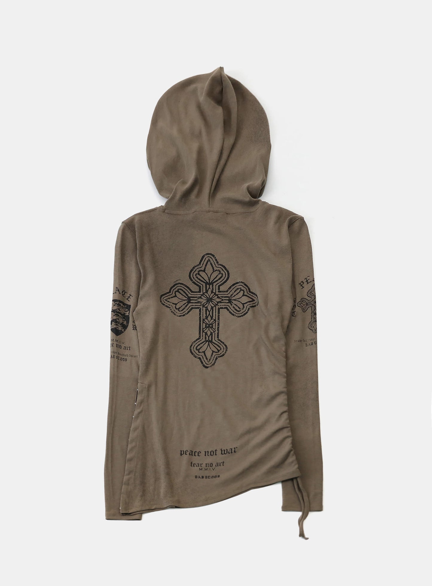 [w-hde25-087] PEACE NOT WAR Slim Cutout Hoodie - Tobacco