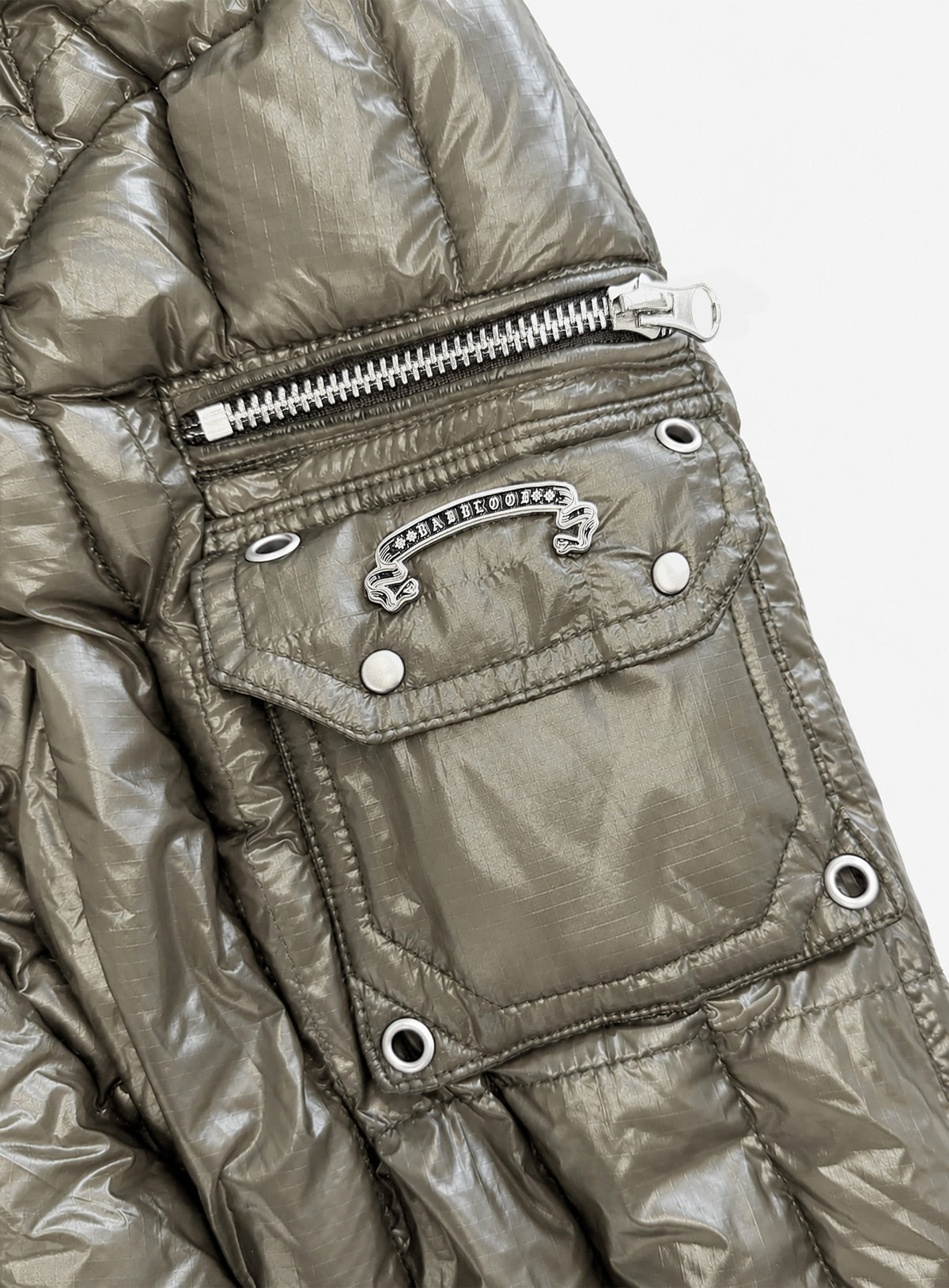 [﻿PREORDER] [w-jkt26-074] Chevron 321 Lightweight Hooded Puffer – Military Green