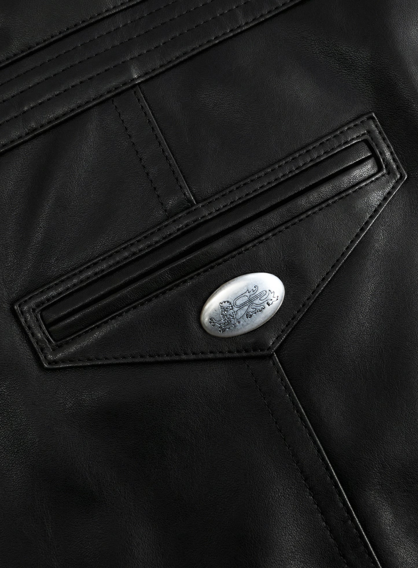 [w-jkt26-021] Spina High-Neck Jacket - Black Leather