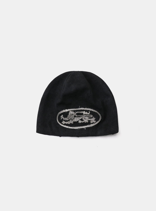 Lion Patch Beanie - Washed Black