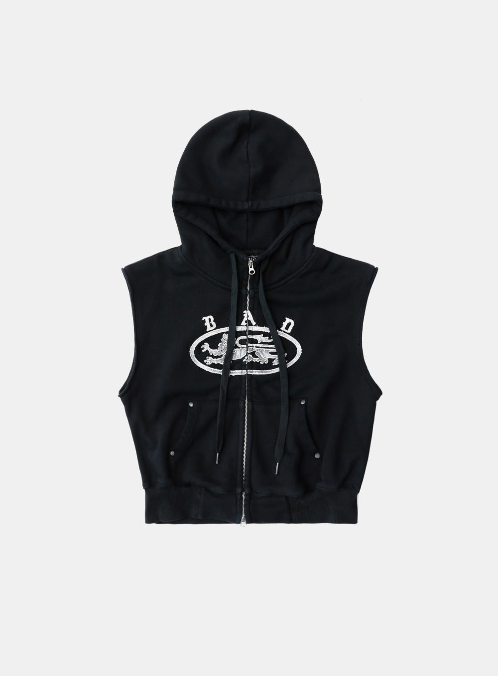 Mystic Patch Sleeveless Hooded Zip-Up - Washed Black