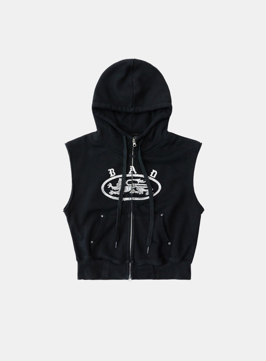 Mystic Patch Sleeveless Hooded Zip-Up - Washed Black