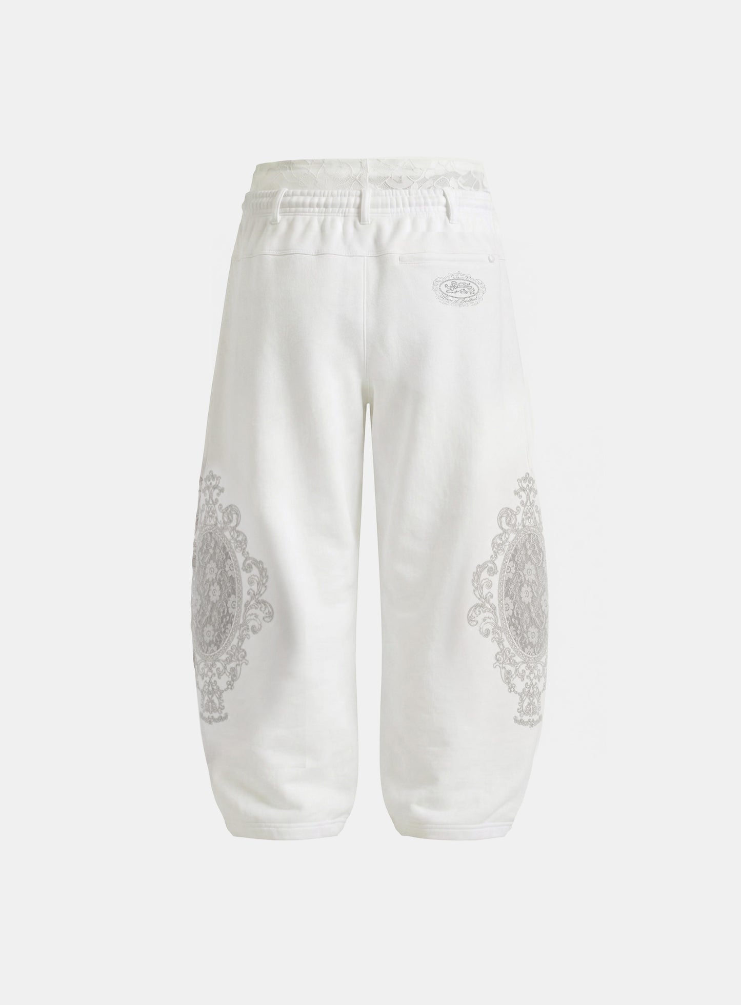 [w-pts26-128] HBB Royal Lace Rhinestone Lightweight Jogger Pants - White