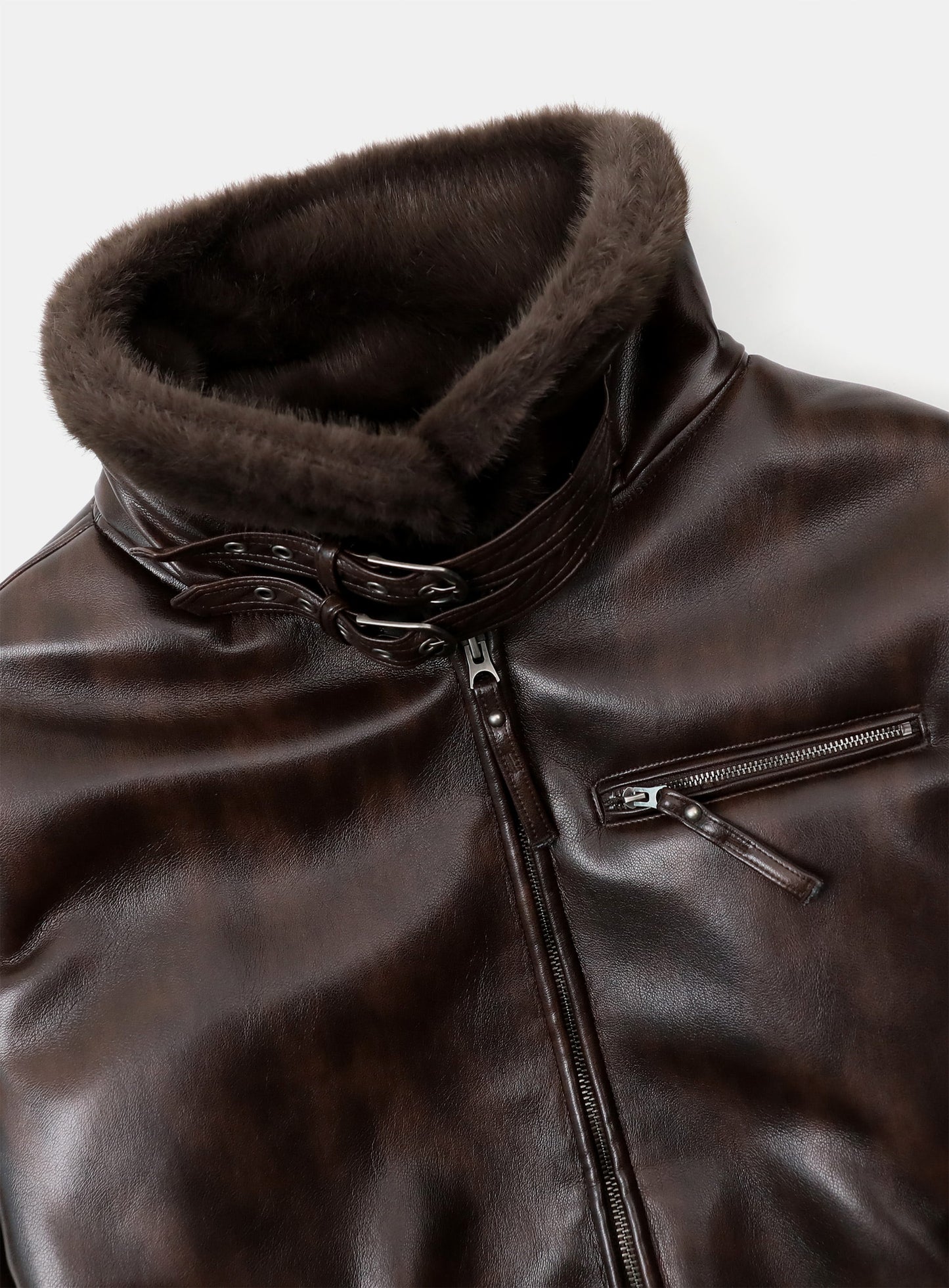 [w-jkt25-057] Viper21 Shearling Leather Bomber Jacket - Washed Brown