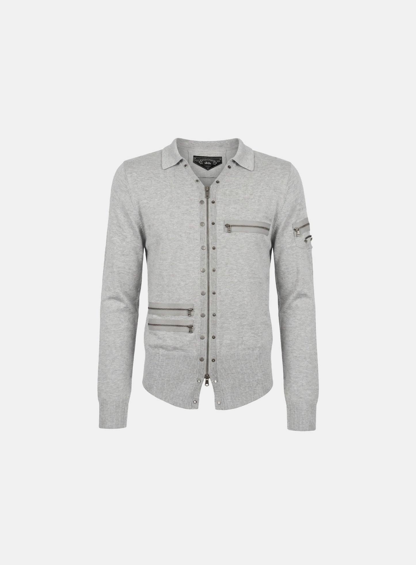 [w-knt26-044] Viper V Collar Zip Up Cardigan - Gray