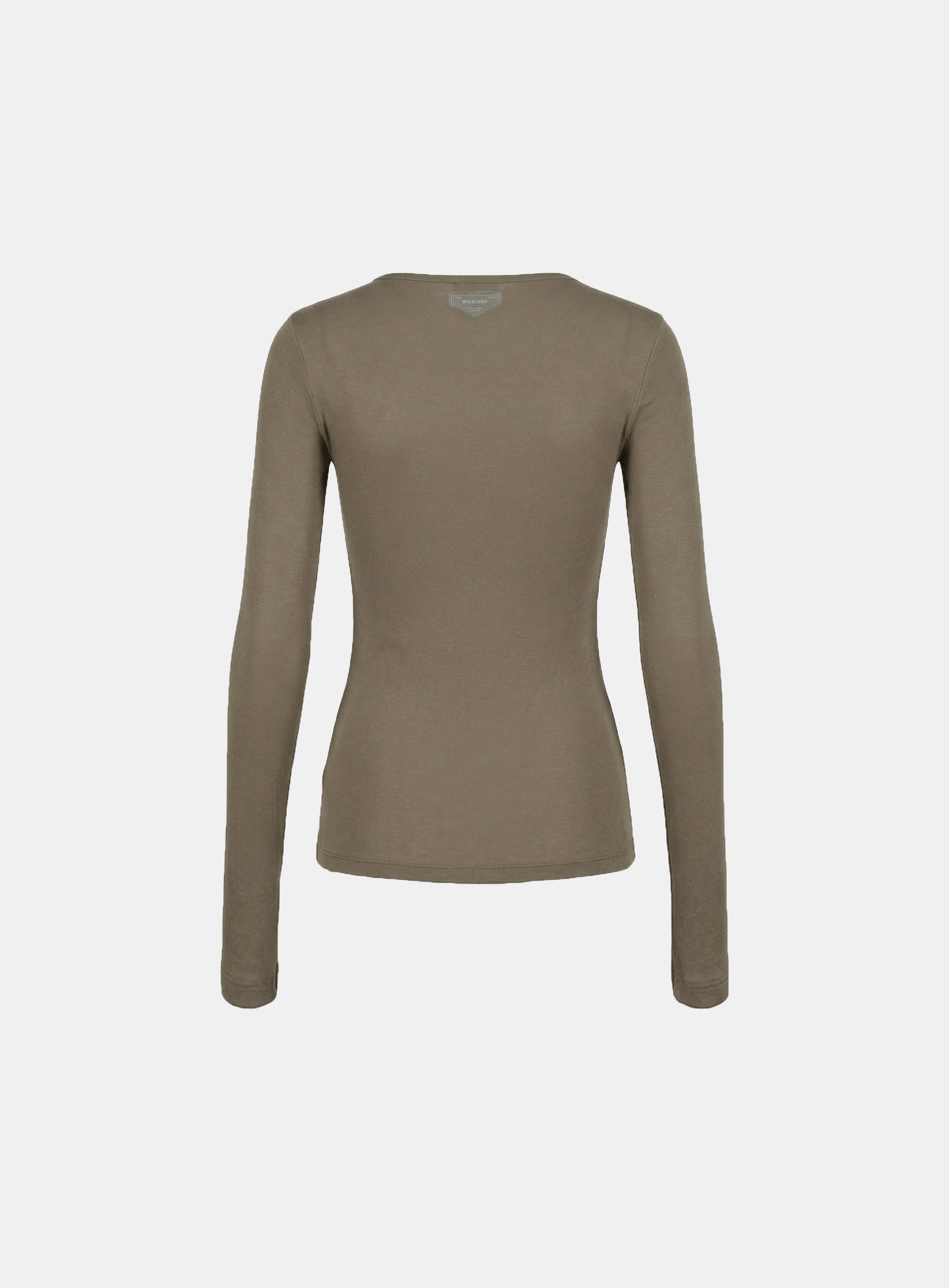 [w-tee26-041] BS Cotton Jersey Fitted Henley Neck Long Sleeve T-Shirt - Tobacco