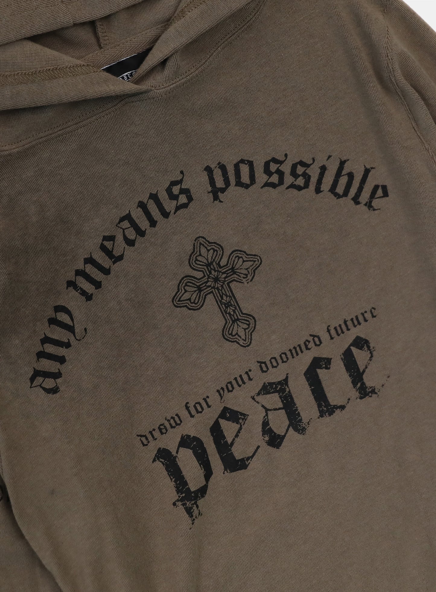[w-hde25-087] PEACE NOT WAR Slim Cutout Hoodie - Tobacco