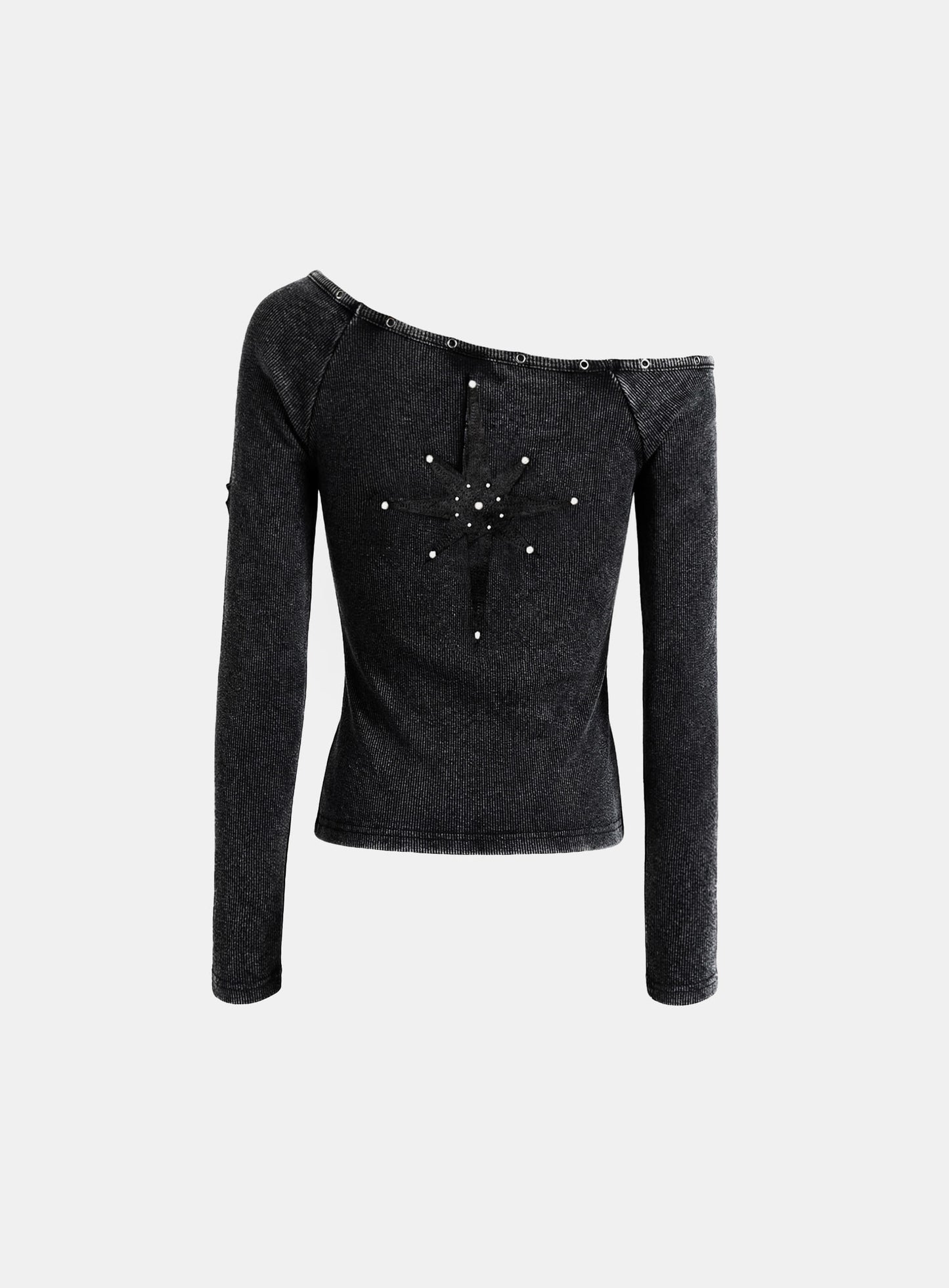 [w-tee26-012] Viper Cotton Rib Asymmetric Top - Black