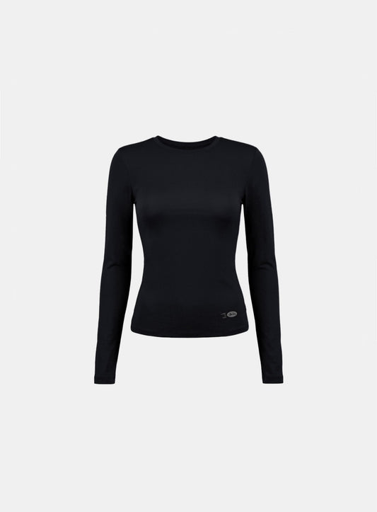 [w-tee26-088] Everyday Crew Neck Long Sleeve T-Shirt - Black