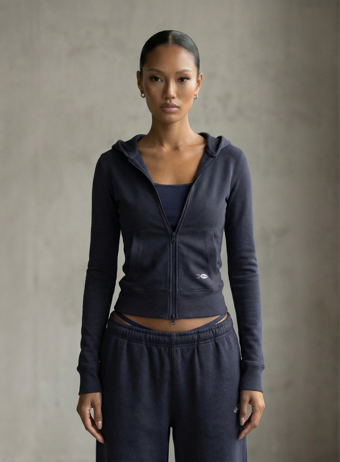 [w-hde26-004] BS Cotton Jersey Zip-Up Hoodie - Navy