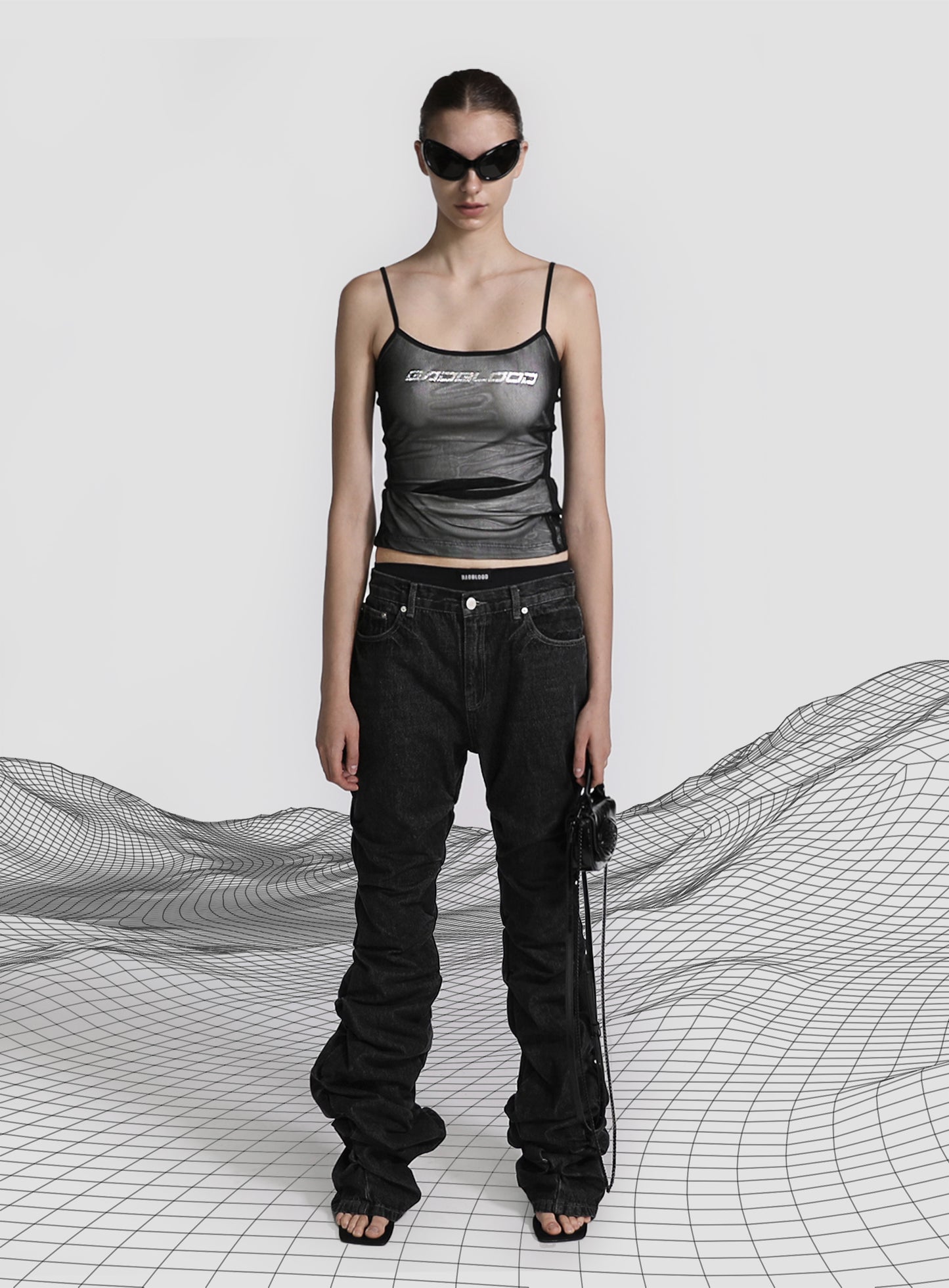 [w-tnk23-024] String Tank Top - White/Black