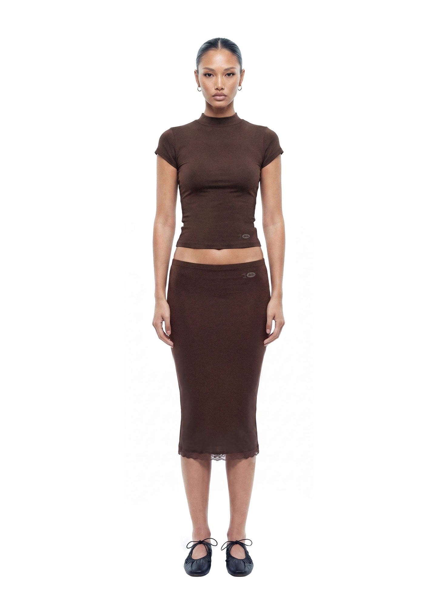 [w-skt26-021] Everyday Lace Midi Skirt - Brown