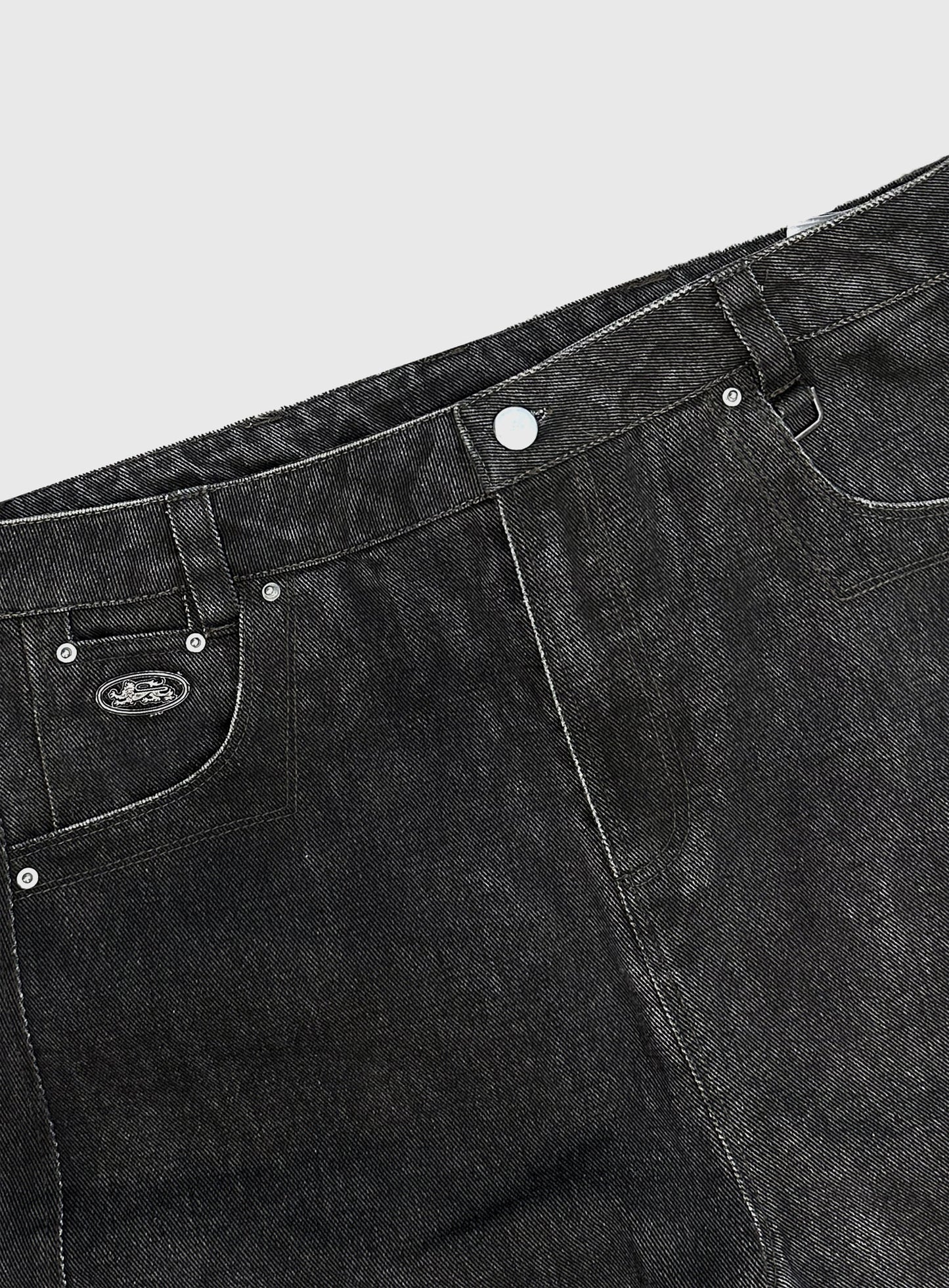 [w-pts25-127] 0519 Shinchiback Curved Pants - Charcoal Brown Denim