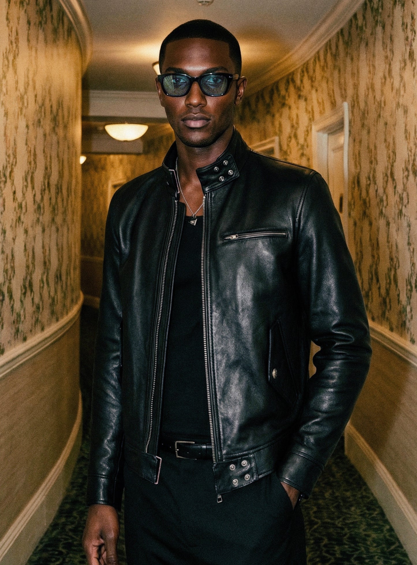 [w-jkt26-021] Spina High-Neck Jacket - Black Leather