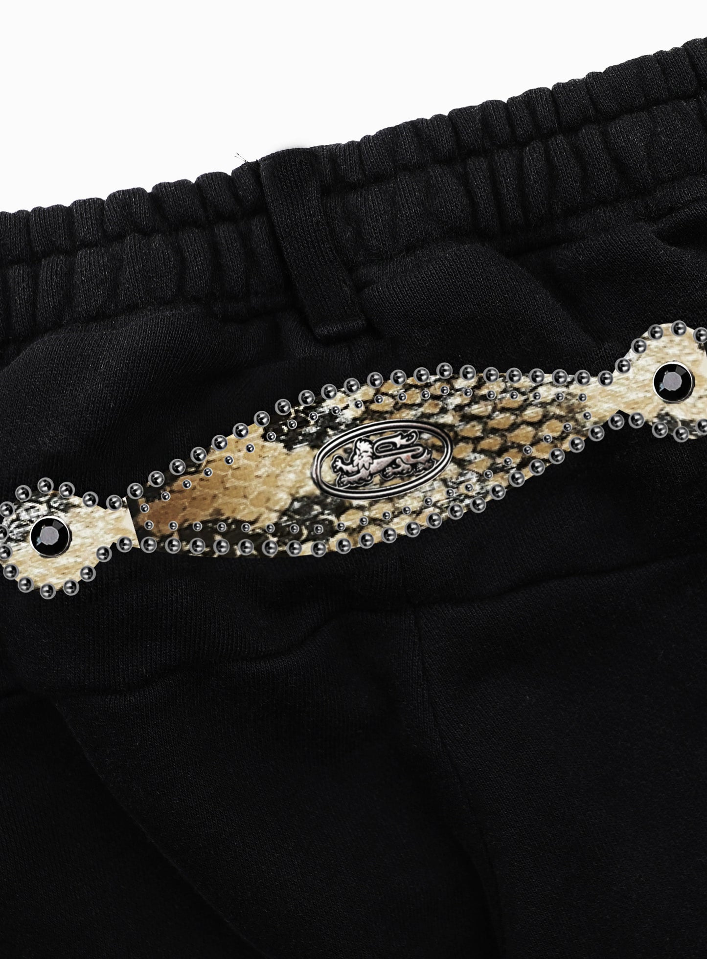 [w-pts25-076] Viper Gemstone 2-Way Curved Jogger Trousers -Black