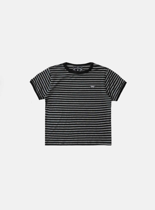 Tiny Logo Jersey Ringer T-Shirt - Black/Stripe