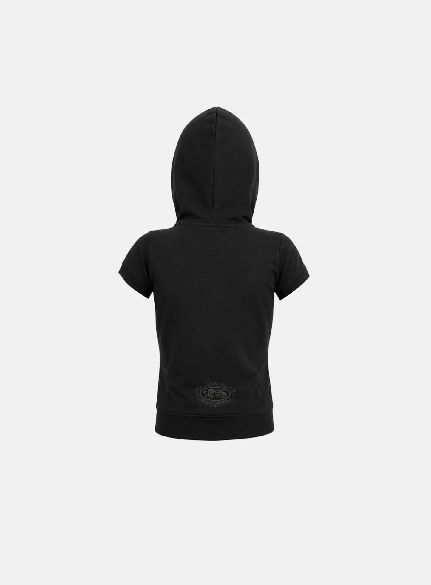 [w-hde26-051] H.B.B. Rhinestone 1/2 Sleeve Hooded Zip-Up - Black