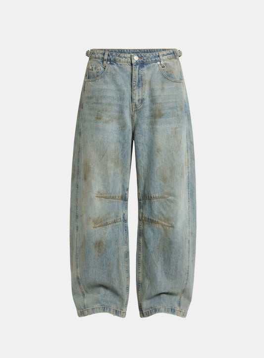 [w-pts26-009] Star-Studded Barrel Jeans - Light Blue