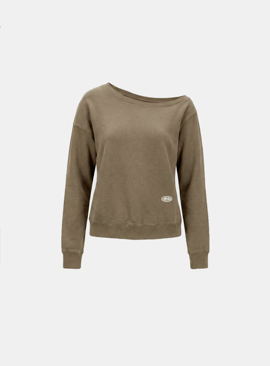[w-sweatshirt26-001] BS Soft Terry Off-the-Shoulder Sweatshirt - Tobacco