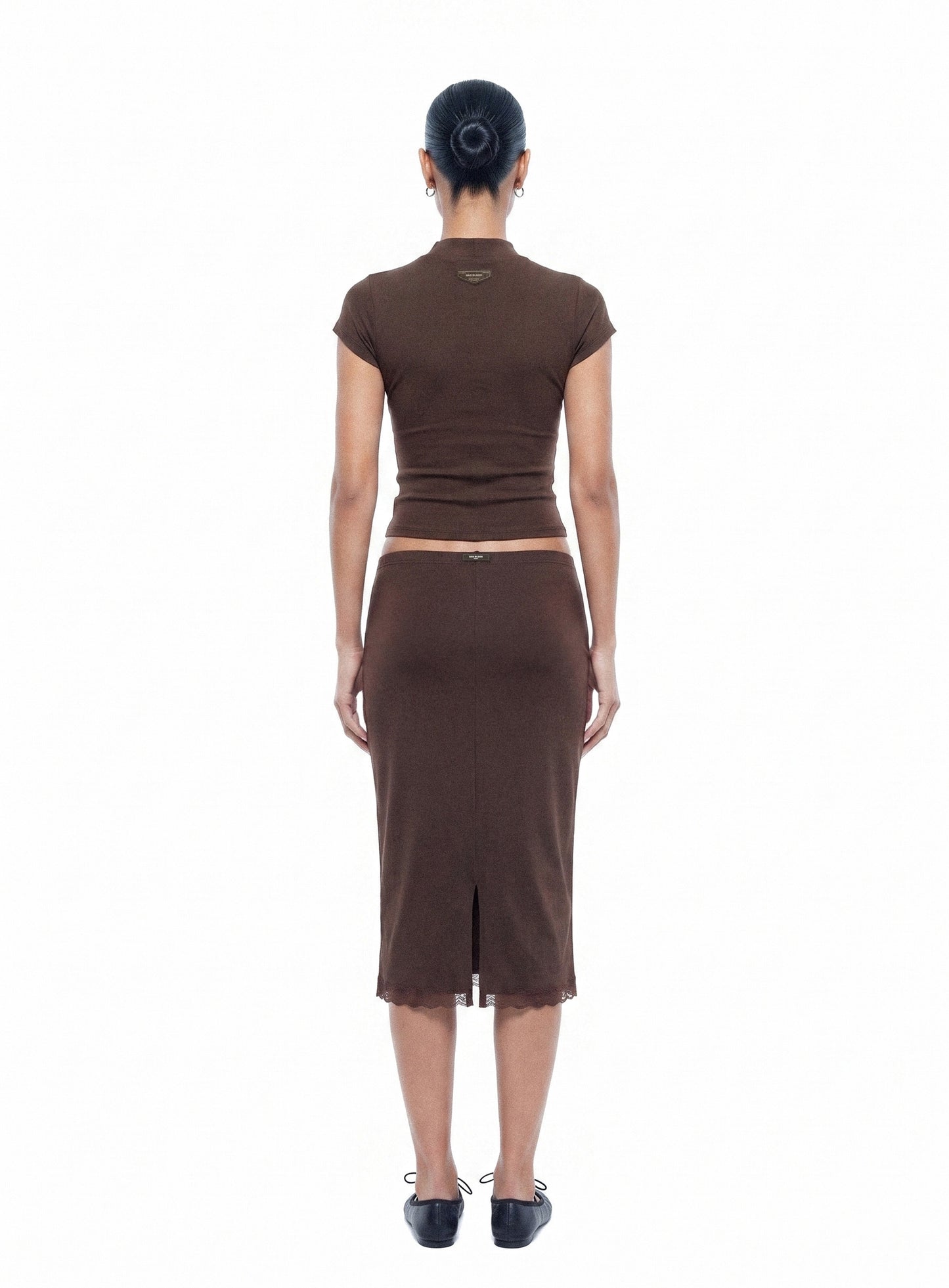 [w-skt26-021] Everyday Lace Midi Skirt - Brown