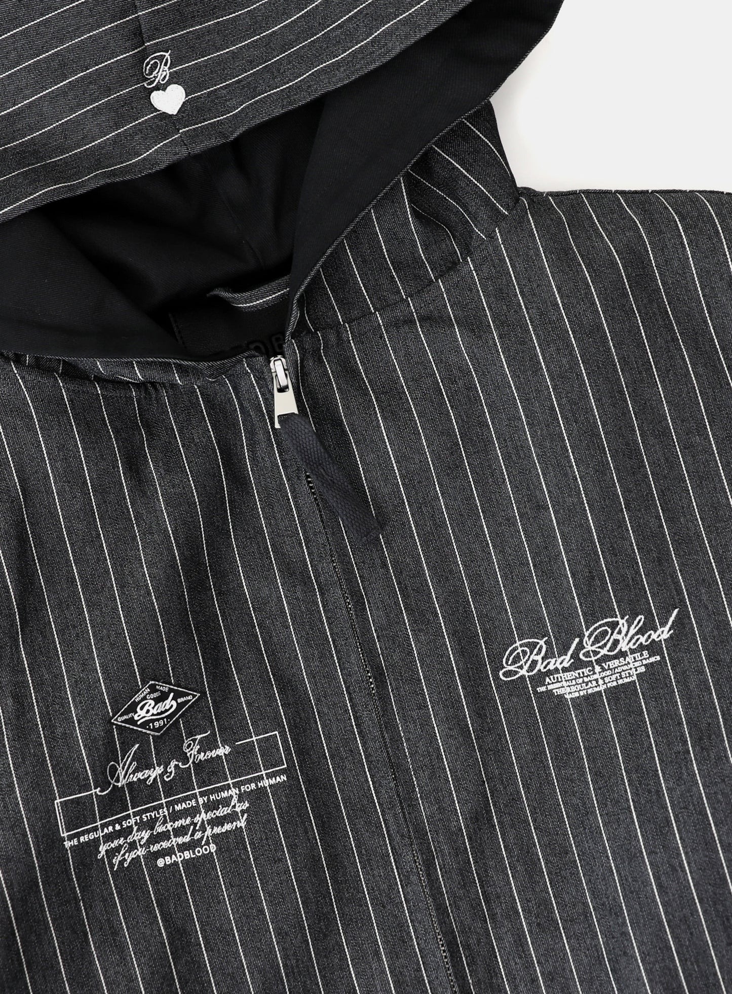 Striped Denim Hoodie - Black