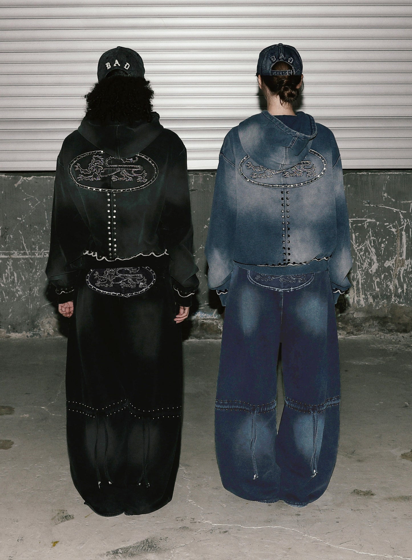 [w-hde25-083] Mystic Studded Washed Hooded Zip-Up - Blue