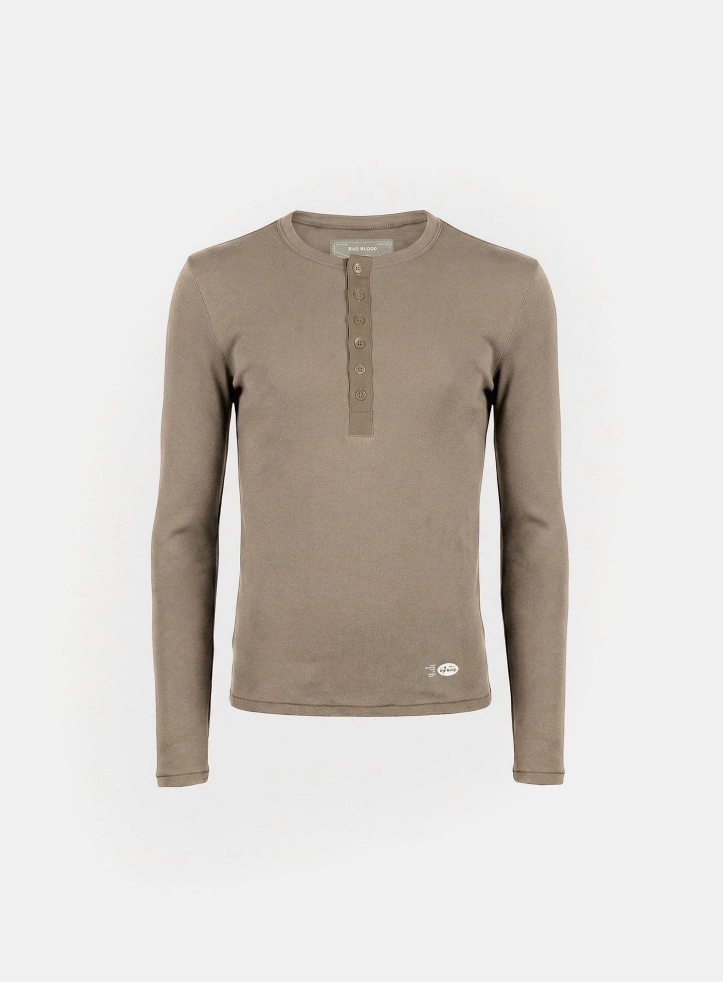 [w-tee26-041] BS Cotton Jersey Fitted Henley Neck Long Sleeve T-Shirt - Tobacco