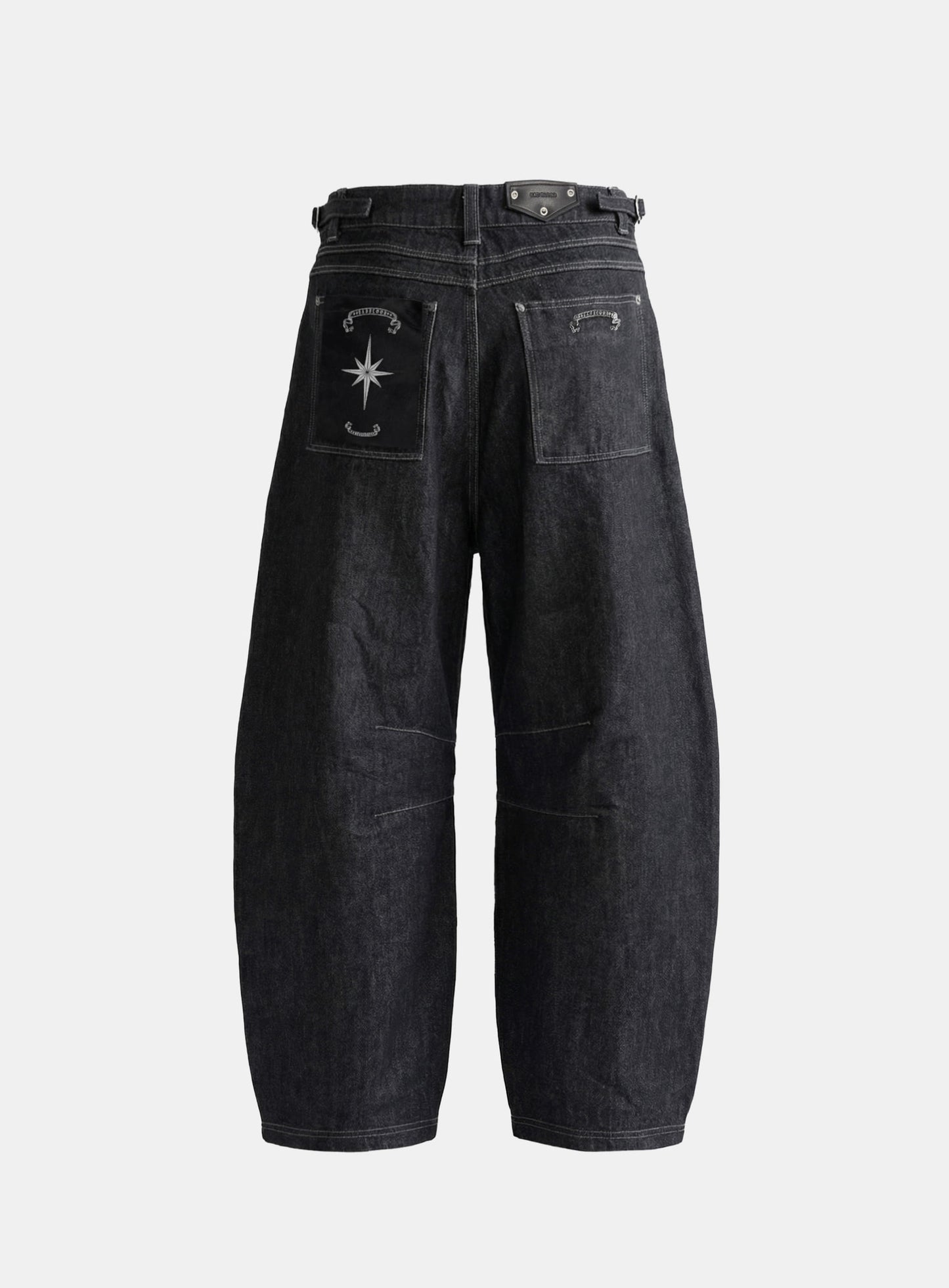 [w-pts26-089] 0509 Button Fly Curved Pants - Black Denim