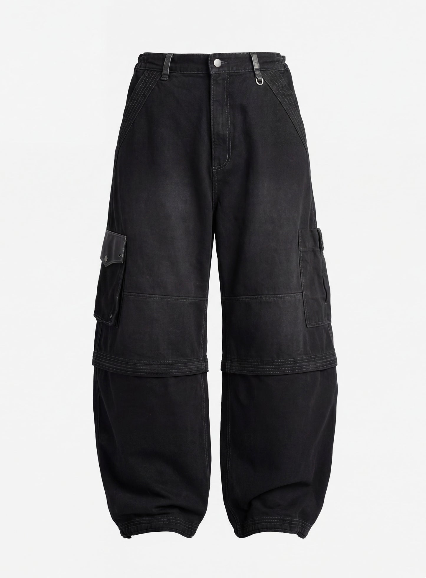 [w-pts25-131] Distressed Convertible Cargo Pants - Black