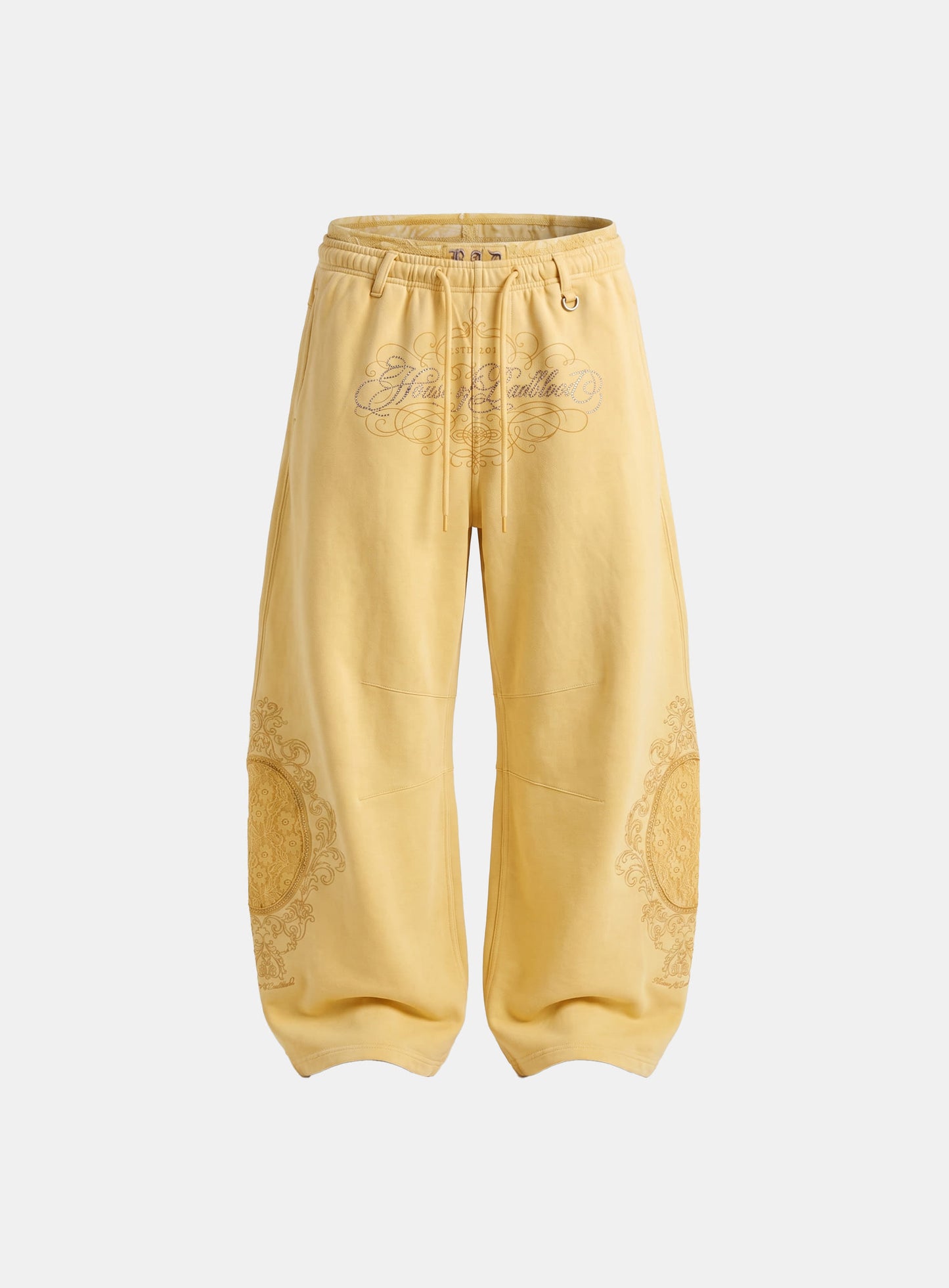 [w-pts26-125] H.B.B. Royal Lace Rhinestone Lightweight Jogger Pants - Yellow