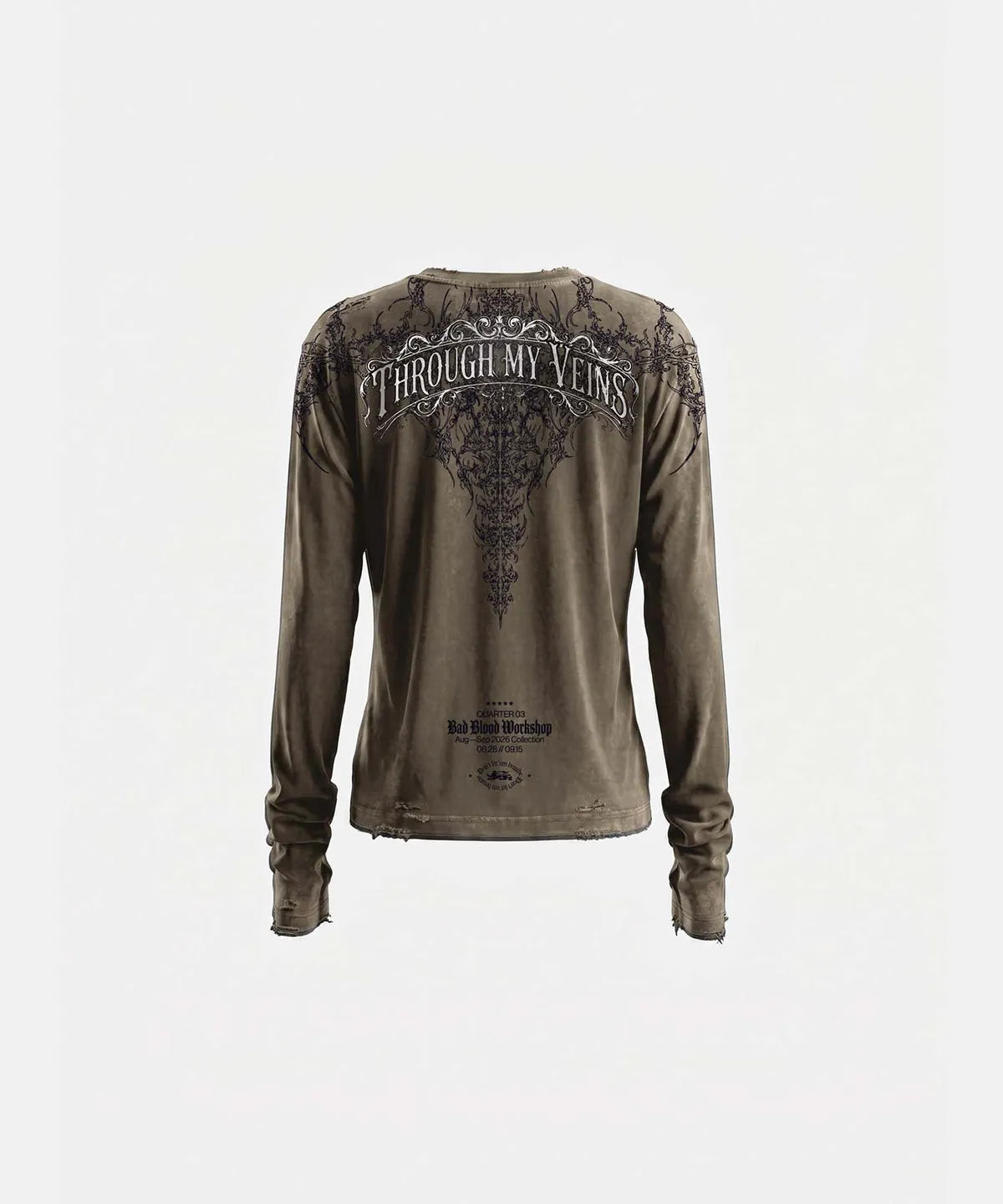[w-tee26-273] T.M.V. RELIC CROSS Workshop Henley Long Sleeve - Khaki