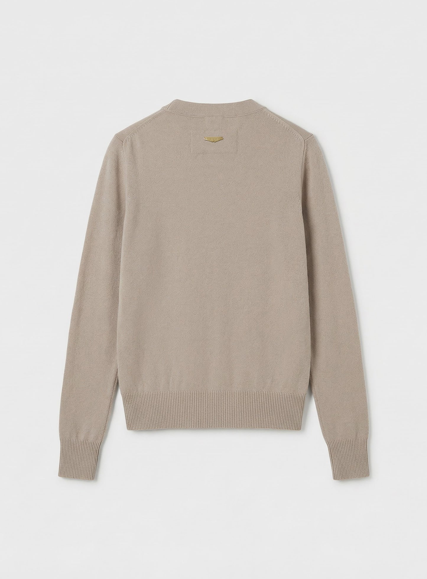 [w-knt26-014] Fine Merino Wool Crewneck Cardigan - Sand