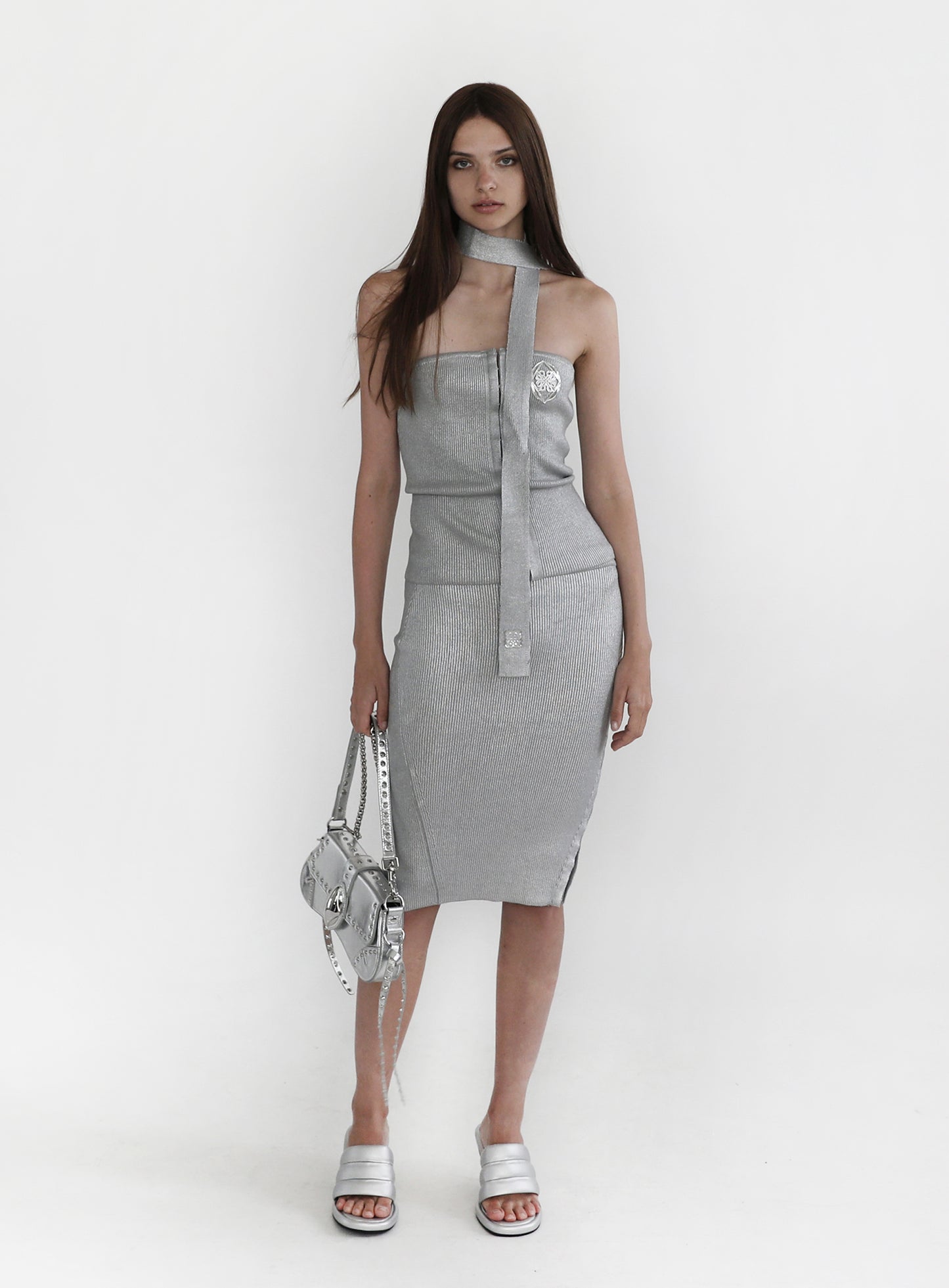 Fleur Metal Tube Top Set 2pcs - Silver