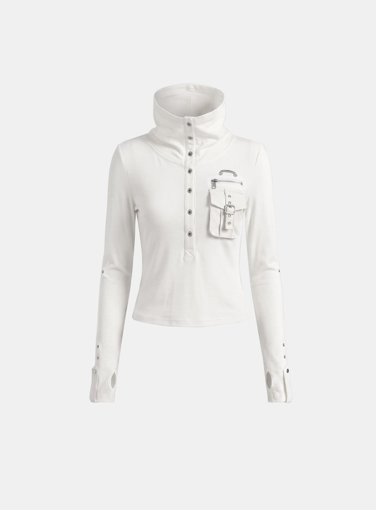 w-tee26-264 Viper Turtleneck Henley Long Sleeve - White