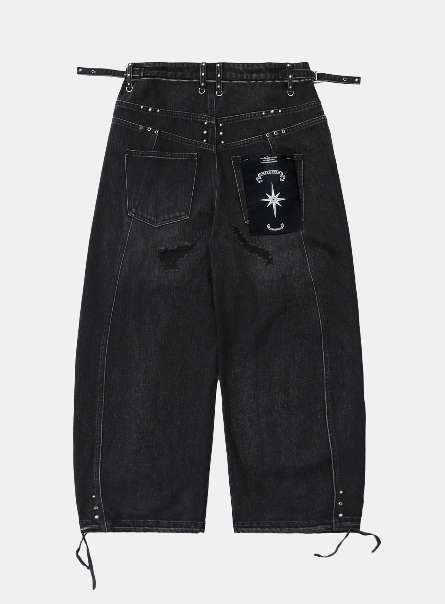 [w-pts25-080] Line Studded Curved Denim Pants - Black