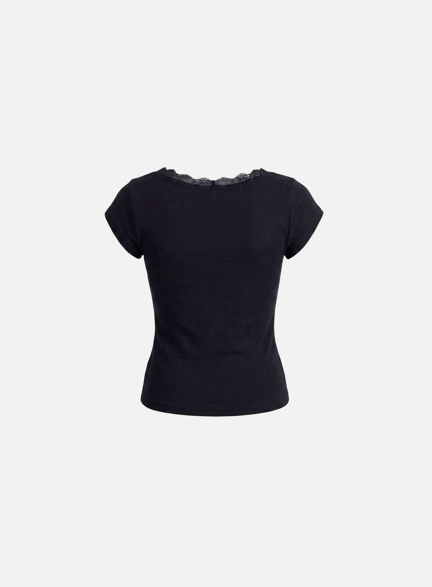 [w-tee26-243] Loyal Cross Lace Neck 1/2 Henry T-shirt - Black